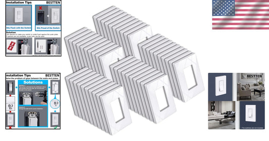 Ultra-Safe 1 Gang Screwless Wall Plates - 50 Gloss Snow White Covers, Easy Clean