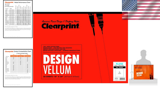 Erasable 18" x 24" 1000H Cotton Vellum Pad - 50 Sheets for Artwork and Drafting