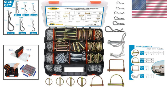 Versatile 202PCS Hitch Pin Set - Includes Lynch, Cotter Pins, Double Organizer