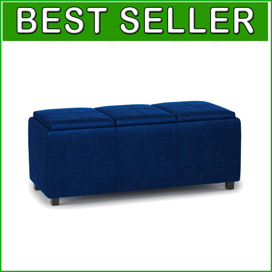 Elegant Rectangular Storage Ottoman - Assembled Blue Velvet with Serving Trays