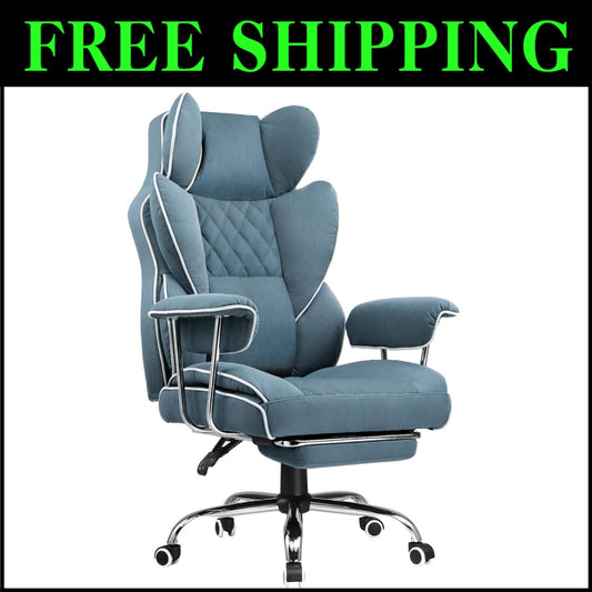 Big & Tall Office Chair - High Back Leather Executive Gaming Chair with Footrest