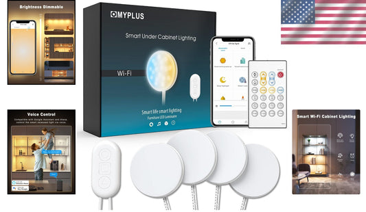 4-Pack Under Cabinet Smart Puck Lights - Adjustable Colors & Remote Control