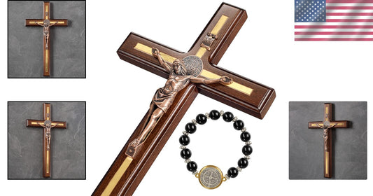 Durable 12" St Benedict Catholic Wall Cross - Timeless Design with Bracelet