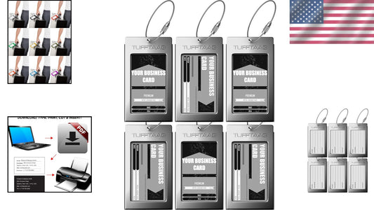 6-Pack Durable Stainless Steel Luggage Tags - Stylish Business Card Holders