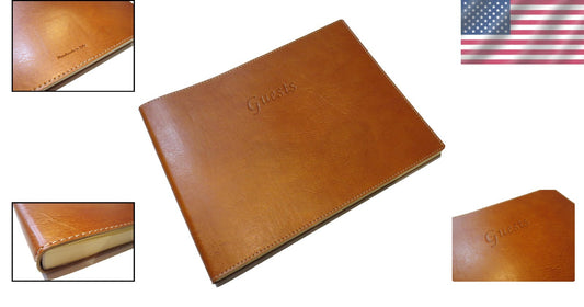 Tan Leather Guest Book with Soft Cover - Ideal for Weddings and Special Events