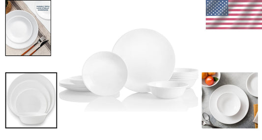 Elegant 18-Piece Winter Frost White Dinnerware Set, Lightweight & Chip Resistant