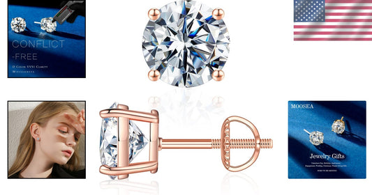 Elegant Moissanite Stud Earrings with 14K Gold Vermeil, Perfect Gift Packaging
