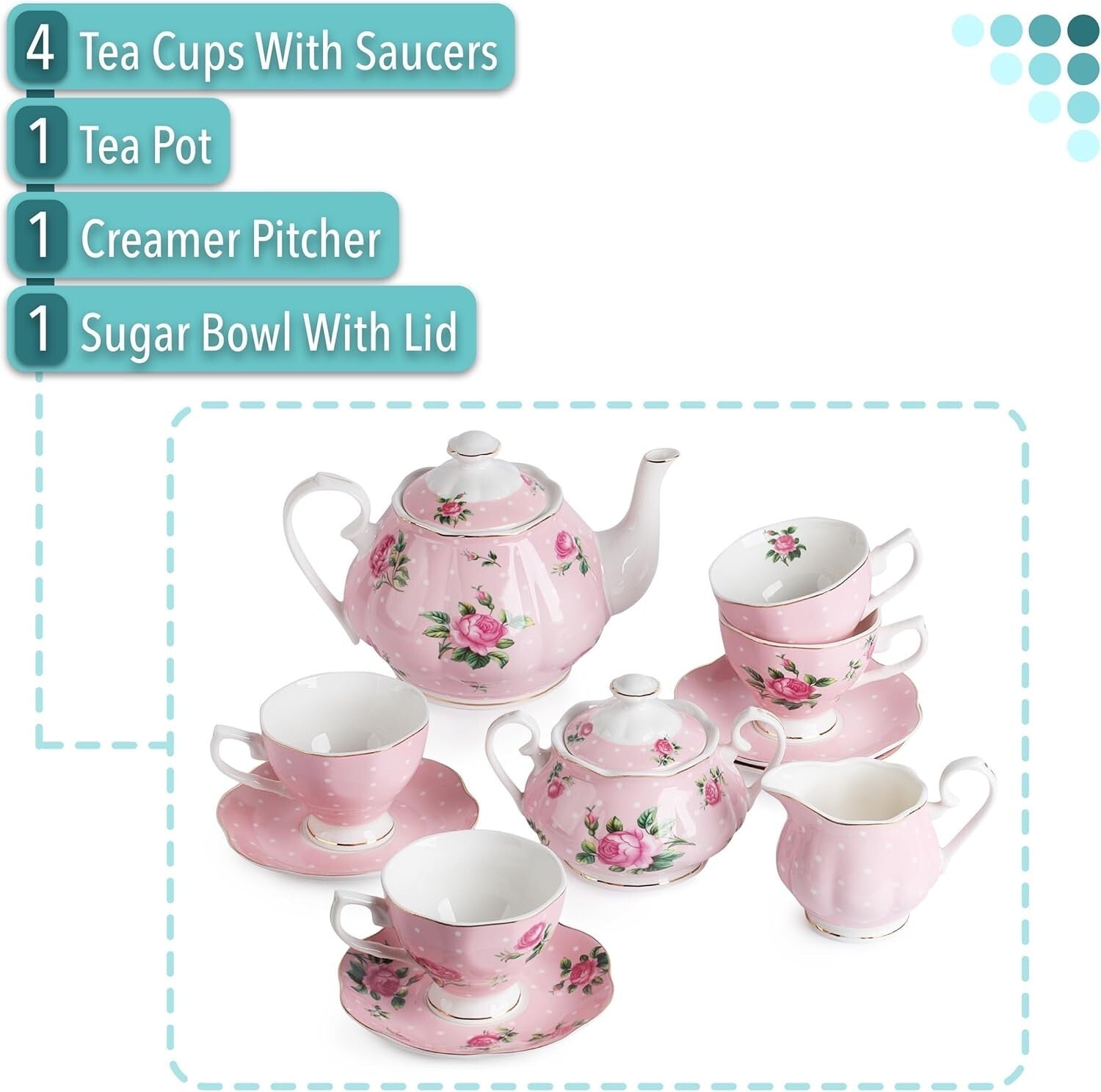 Exquisite Floral China Tea Set - 13-Piece Gift Set for Elegant Tea Times