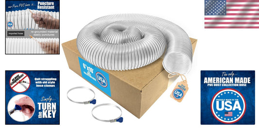Flexible 10-ft Heavy-Duty PVC Hose for Efficient Dust Collection - 6" Diameter