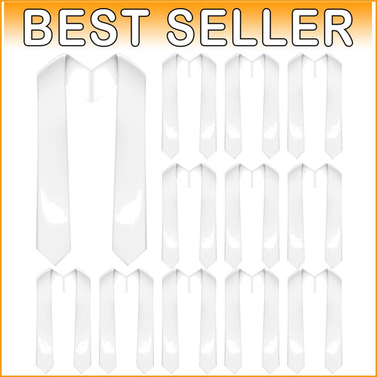 70-Inch Graduation Stoles in Bulk - 12 Classic White Satin Sashes for Graduates