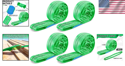 Professional-Grade Lifting Straps - 12 Ft Polyester Slings with 5300 LB Capacity