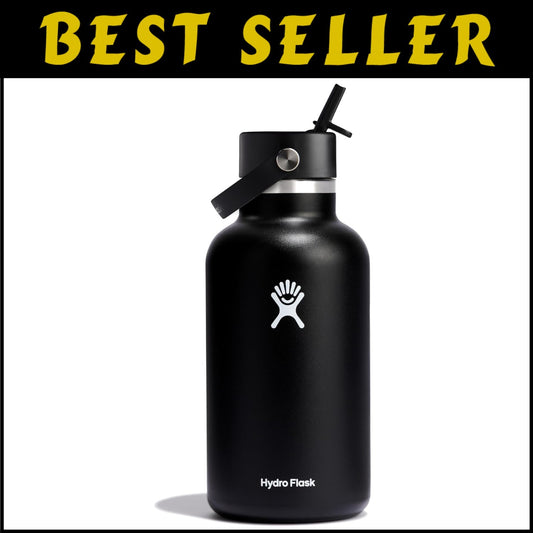 64 Oz Vacuum Insulated Stainless Steel Water Bottle with Leakproof Straw Lid