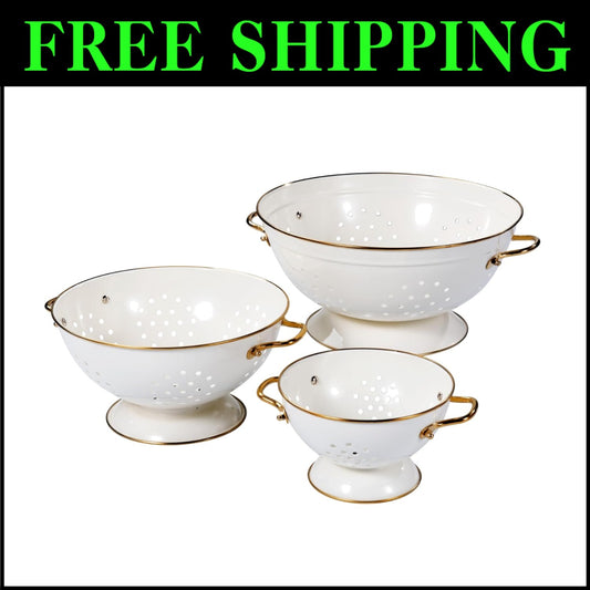 Stylish 3-Piece Colander Set in Cream - Essential Kitchen Strainers for All Use