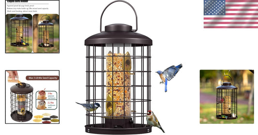 Caged Bird Feeder with Adjustable Feeding Ports - Squirrel-Proof Design, 3 lbs