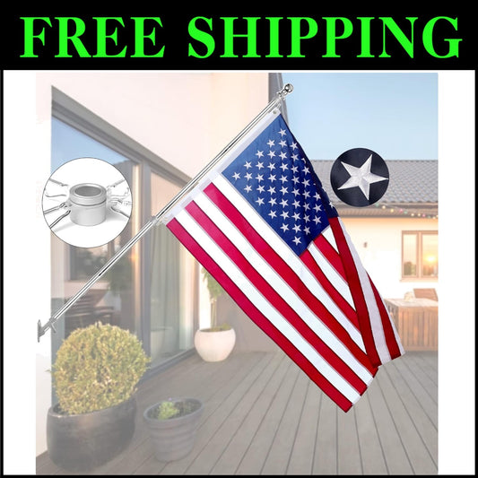 Compact 6 Ft Stainless Steel Flag Pole with Heavy Duty 3x5 Ft American Flag