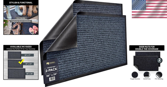 Durable Non-Slip Welcome Mats - Low Profile 36x24 Inches for Indoors & Outdoors