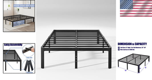 Full Size Black Metal Platform Bed Frame with Ample Storage and Stylish Finish