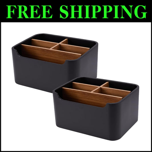 Versatile Polished Black Desk Organizer Set with 5 Compartments - Durable & Chic