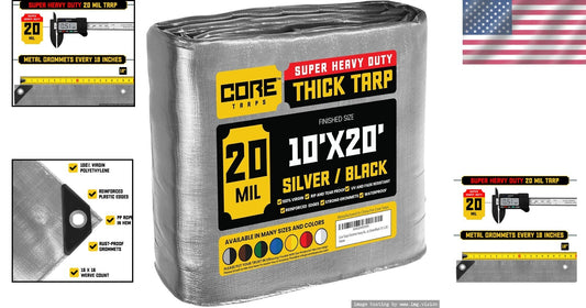 20 Mil Poly Tarp Cover - Rip and Tear Proof, Weatherproof Silver/Black 10' X 20'