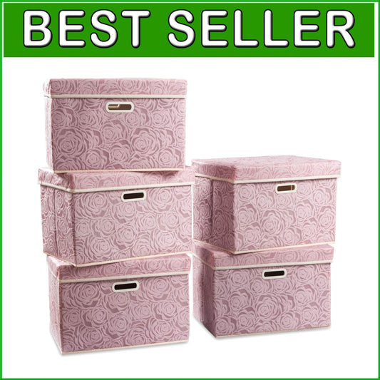 Eco-Friendly Floral Storage Boxes - Large Foldable 5-Pack for Home Organization