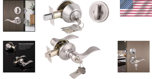 Premium Satin Nickel Lever & Deadbolt Combination lockset - 2 Pack Keyed Alike