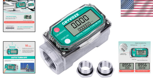 1 Inch Inline Digital Flow Meter - Supports Fluid Measurements up to 26 GPM