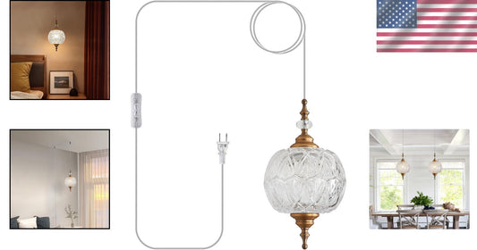 Elegant Brass Vintage Plug-in Pendant Light Fixture for Dining & Living Spaces