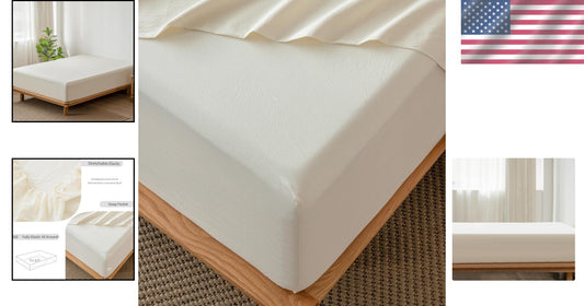 Queen Fitted Bottom Sheet - 100% Washed Cotton, Cream White, 17" Deep Pocket