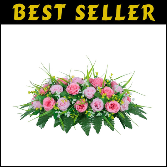 Vibrant Pink Silk Flower Saddle for Outdoor Grave Decoration - 24” Long