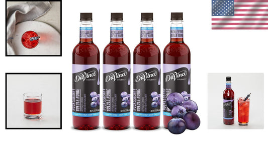 Delicious Sugar-Free Huckleberry Syrup for Coffee & Desserts - 25.4 Fl Oz x 4