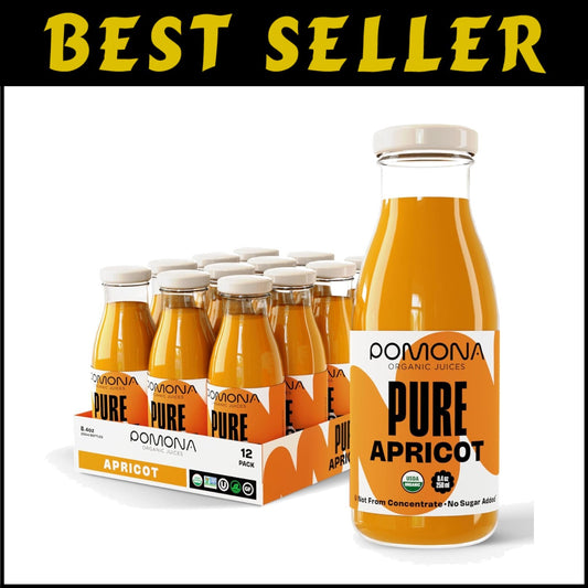 Pomona Organic Apricot Juice - Pure, No Sugar, Cold-Pressed, 12 x 8.4 oz Bottles