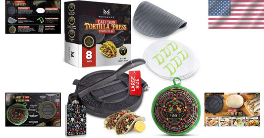Elegant 8-Inch Tortilla Press Gift Set with Warmer, Holders & Cooking Essentials