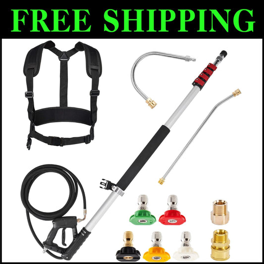 20FT Pressure Washer Telescoping Wand Set with Gutter Cleaner and Support Belt