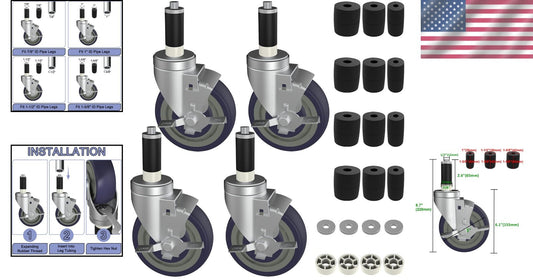 Adjustable 5-Inch Stem Caster Wheels Set for Easy Table Mobility and Height Lift