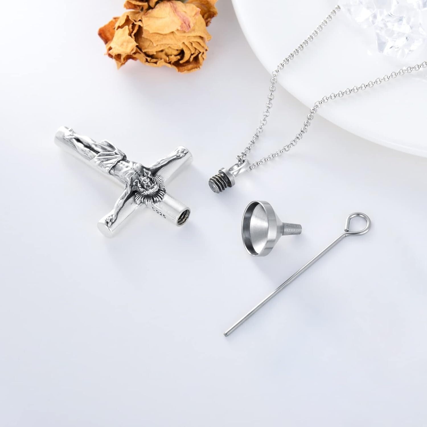 Waterproof Cremation Necklace for Ashes - Cross Pendant for Men & Women