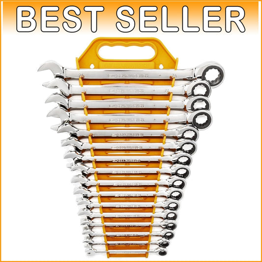 16-Piece Metric Ratcheting Wrench Set with Wrench Rack - Professional Quality
