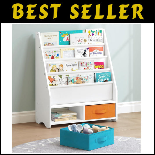 Montessori-Style Kids Bookshelf with 2 Removable Bins for Easy Accessibility