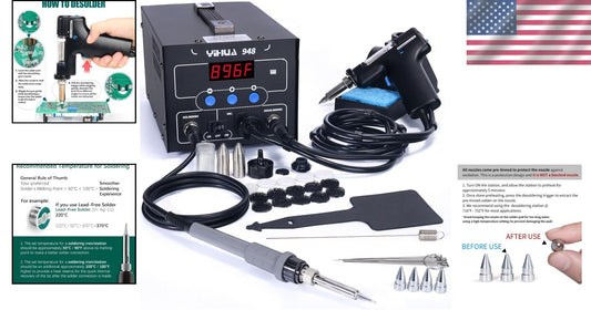 Upgraded 2-in-1 80W Desoldering Station & 60W Soldering Iron - Adjustable Heat
