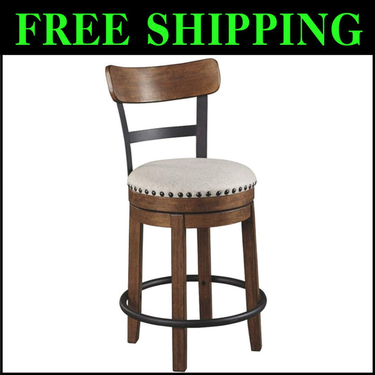Rustic Farmhouse Swivel Bar Stool - 24.5” Seat Height, Dark Brown Oak Finish