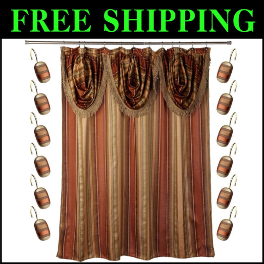 Durable 13-Piece Bathroom Shower Curtain Set with Elegant Striped Pattern
