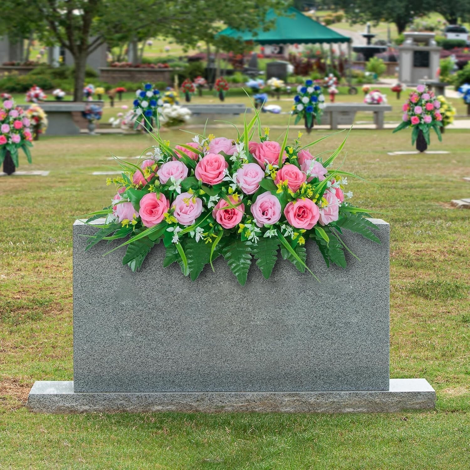 Vibrant Pink Silk Flower Saddle for Outdoor Grave Decoration - 24” Long