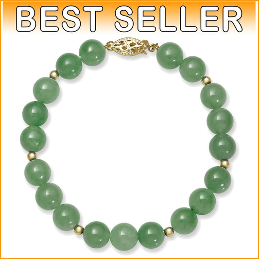 7.5-Inch 14k Gold & Green Jade Bead Bracelet – Perfect Accessory for Women