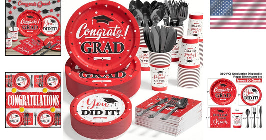 350 PCS Graduation Party Dinnerware Set - Elegant Supplies for Class of 2025