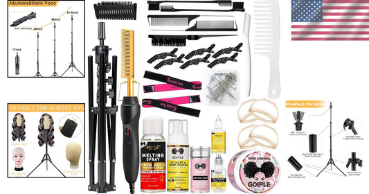 Versatile Tripod Wig Stand with Heating Hot Comb: Ideal for Cosmetology Training
