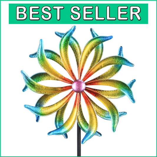 5FT Kinetic Metal Wind Spinner - Yellow Propeller for Outdoor Garden Decor