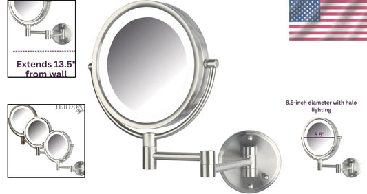 Luxury Wall-Mounted Makeup Mirror with Lights - 8X Magnification, Nickel Finish