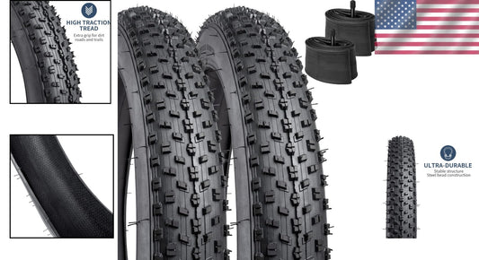 2-Piece 20-Inch Off-Road Bike Tire Set with Heavy-Duty Tubes for Smooth Rides