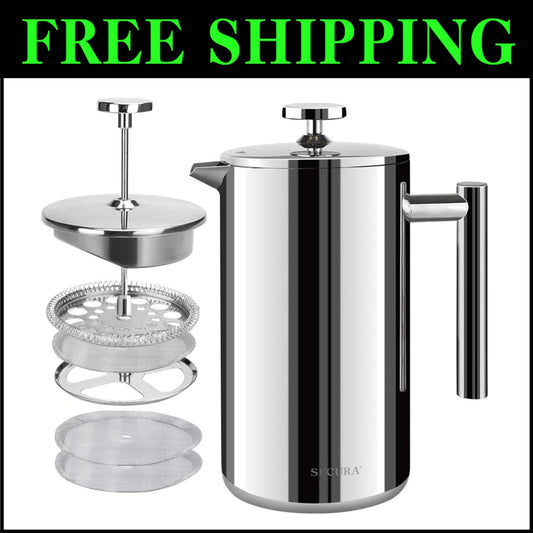 Premium 1.5 L Insulated French Press with 3 Extra Filters - Coffee Lover's Dream