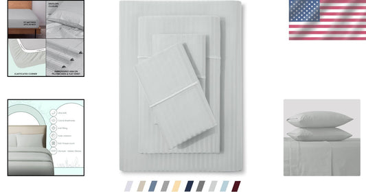 Ultra Soft Sateen Weave King Bed Sheet Set 500 TC - Elegant Blue Blush