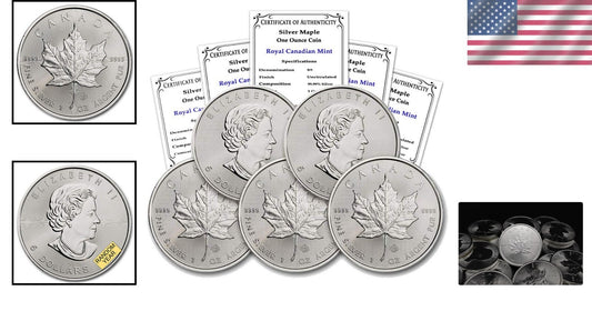 Unique 5-Coin Silver Maple Leaf Lot - Random Years, High Reflectivity and Purity